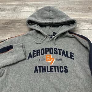 Vintage 90s Aeropostale Athletics State Champs Gray Blue Mens XL Pullover Hoodie